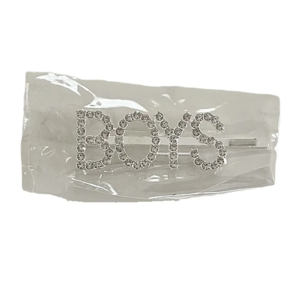Crystal Rhinestone Studded Metal Hair Pin Accessory “BOYS”